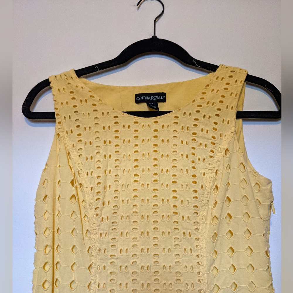 Cynthia Rowley Yellow Cotton Sleeveless Eyelet Sheath Dres sz 4 - Picture 3 of 13